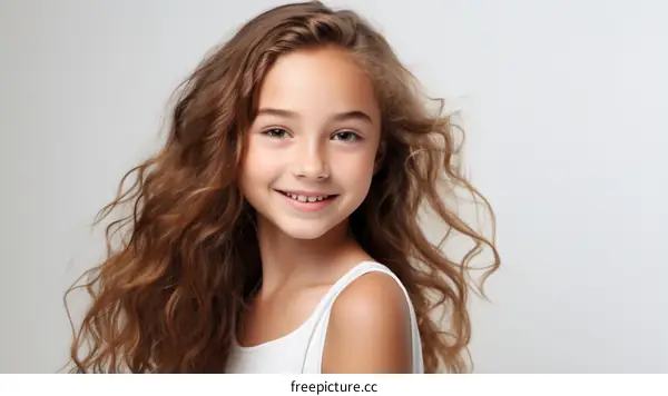 Portrait of a smiling young girl with long brown hair