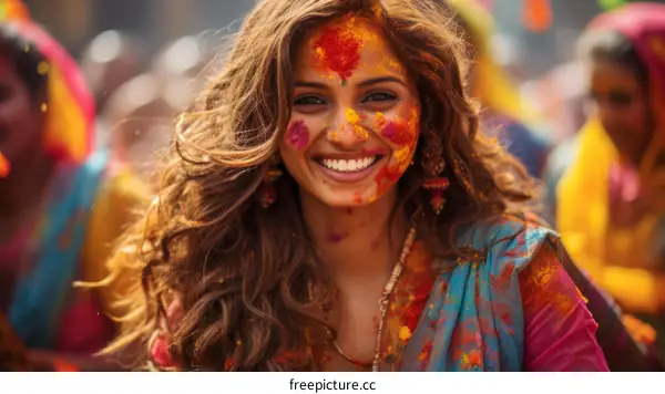 Portrait of a young Indian woman celebrating the Hindu holiday Holi