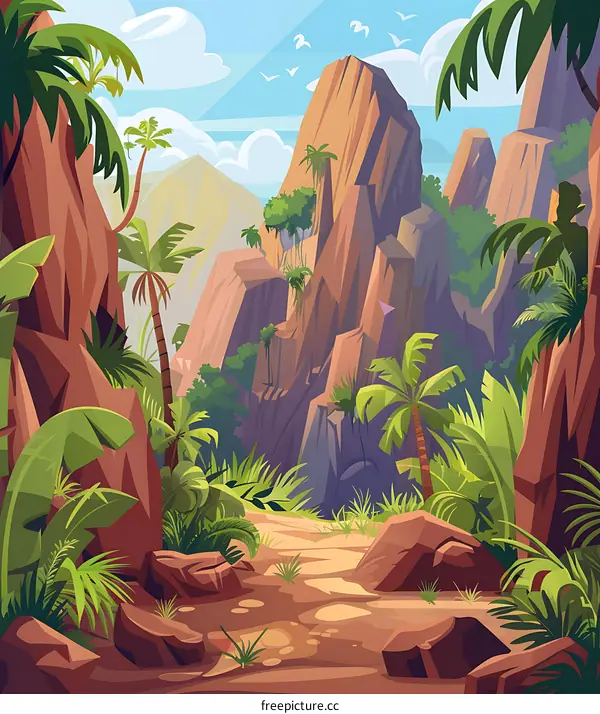Jungle Path Through Mountains Illustration