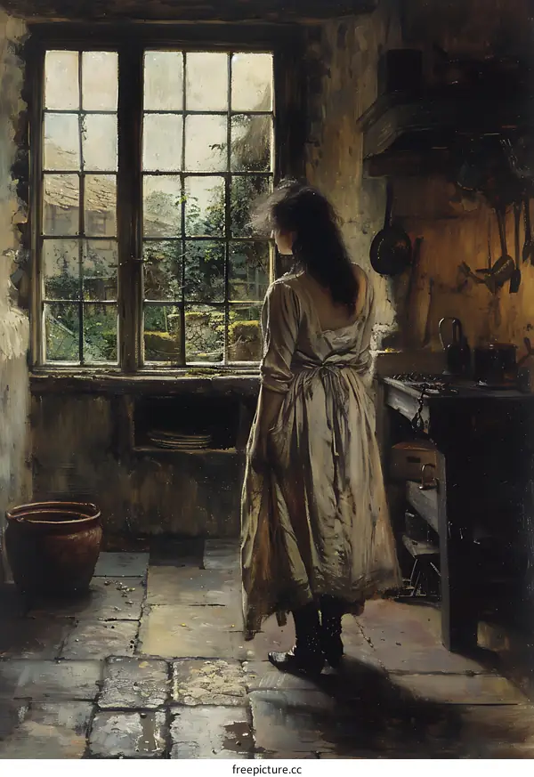 Woman Standing by a Window in a Kitchen