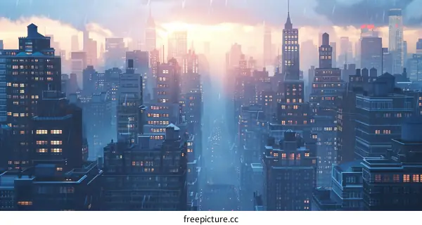 Rainy Cityscape Urban Skyline Metropolis