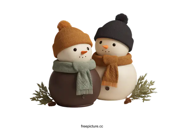 [Transparent Background PNG]Two Cute Cartoon Snowmen in Winter Wear