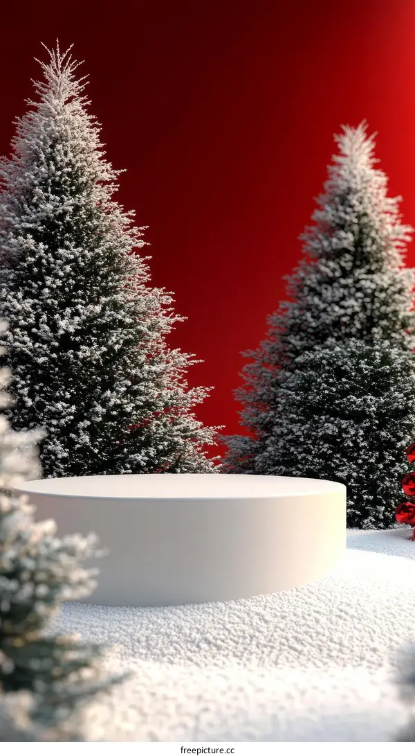 Snowy Christmas Scene with Blank Product Display