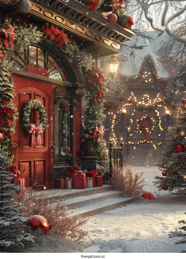 Snowy Street Christmas Lights