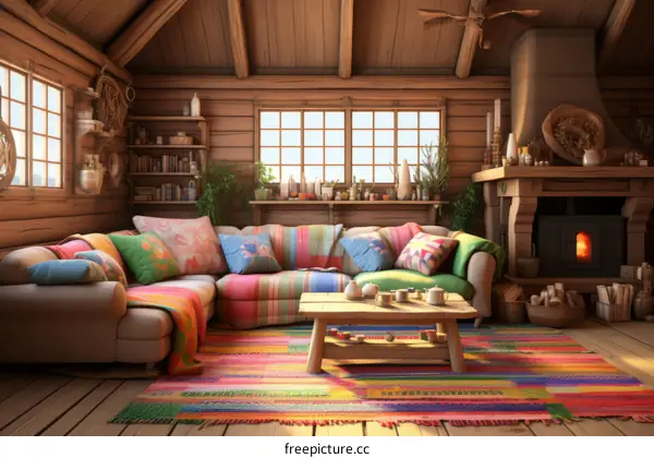 Cozy Living Room with Fireplace and Comfortable Sofa