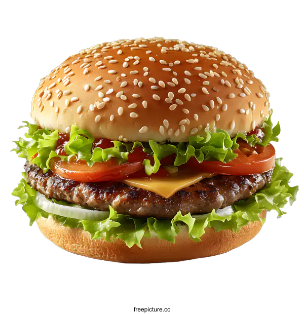 [Transparent Background PNG]cheeseburger with lettuce tomato onion and cheese