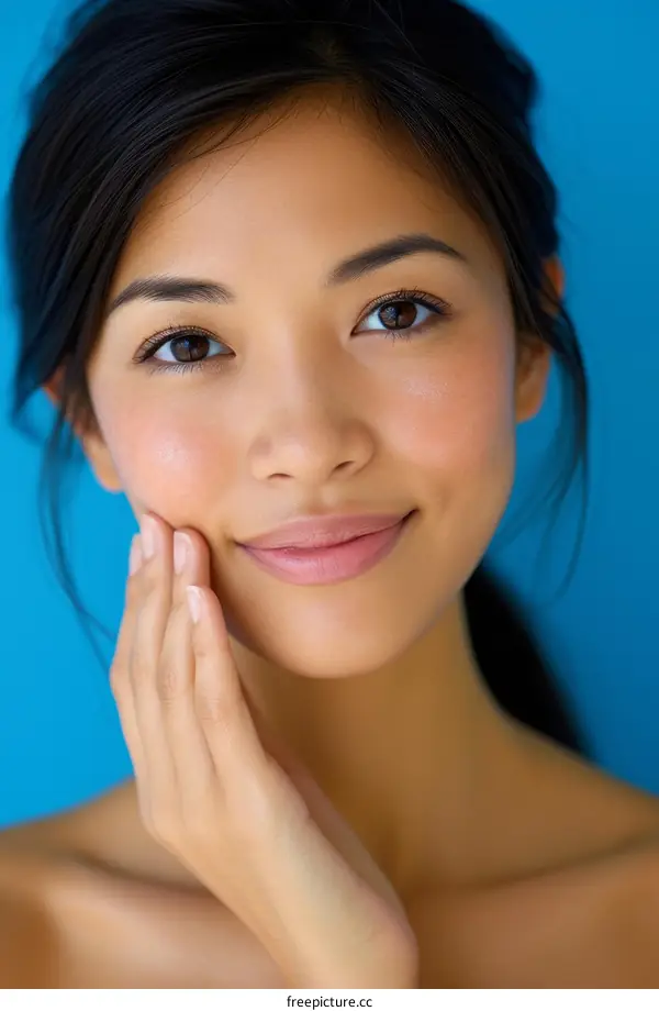 Close up portrait of a beautiful young Asian woman with flawless skin