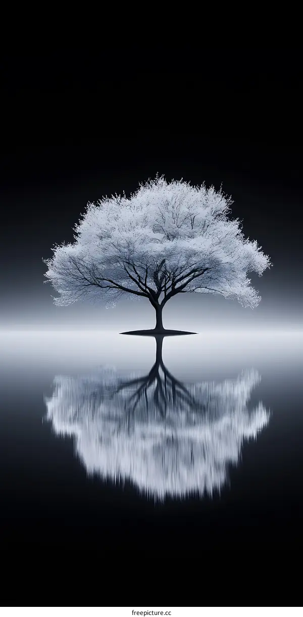 Single Tree Reflection in Water at Night