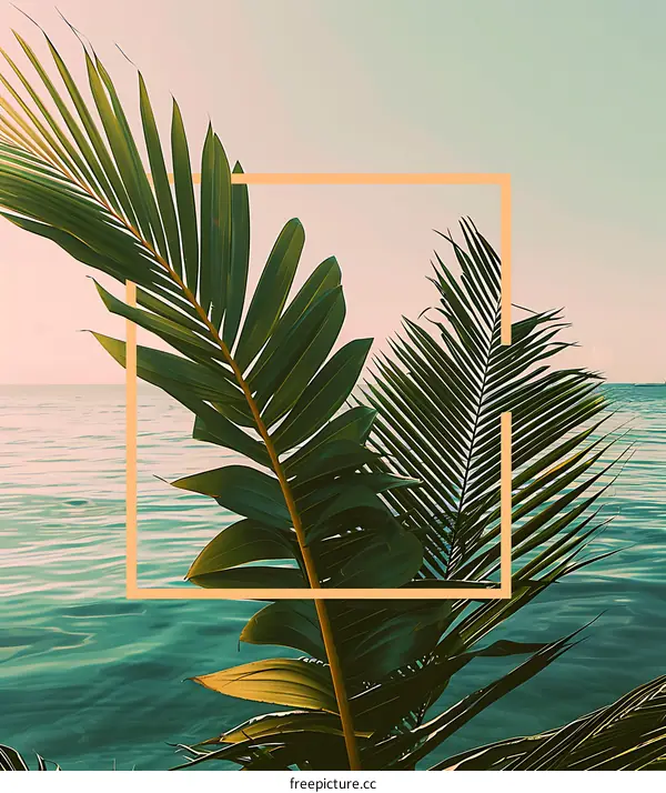 Tropical Palm Leaves Overlapping With Water Frame