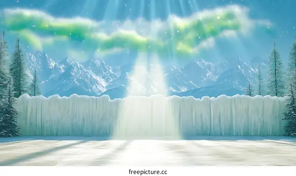 Winter Landscape with Mountains and Aurora Borealis