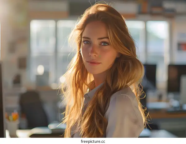 portrait of a young woman with long red hair and freckles