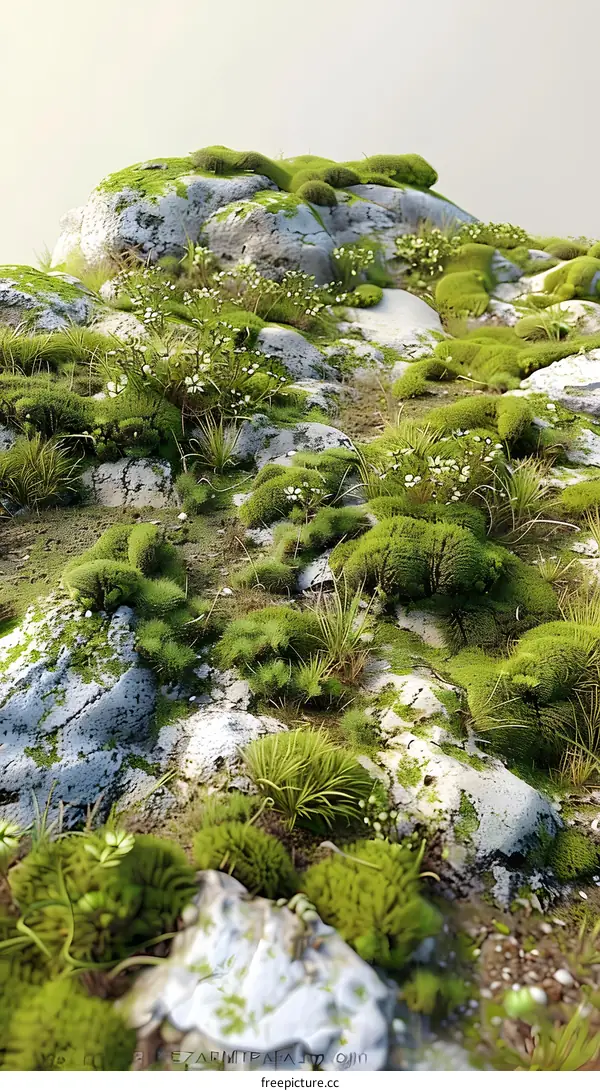 Green Mossy Rocks Close Up