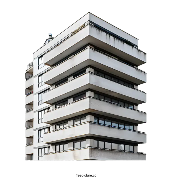 [Transparent Background PNG]Modern White Building with Balconies Isolated on White Background