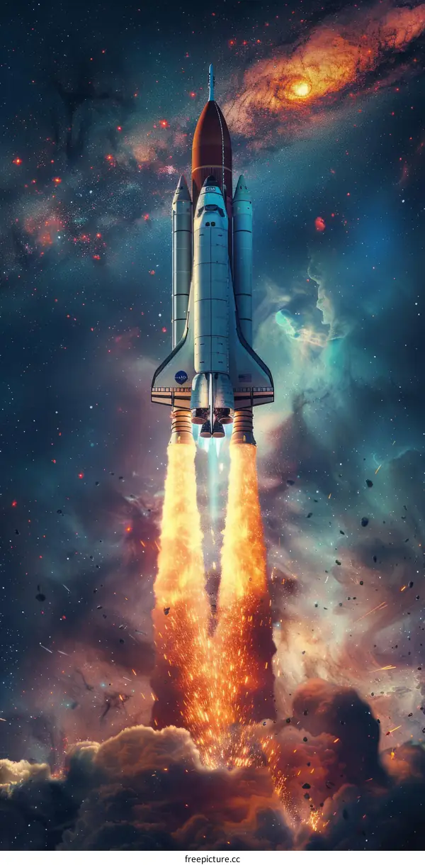 Space Shuttle Atlantis launching into space