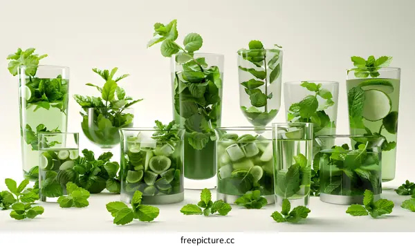 Fresh Mint and Lime Infused Water in Glassware