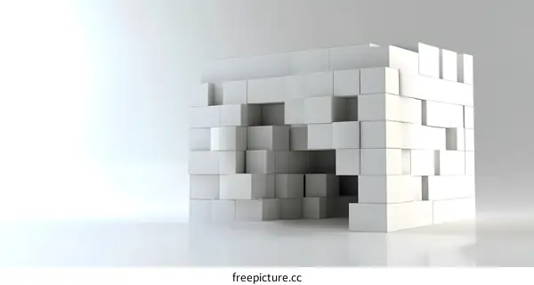 Abstract White Cube Structure with Minimalist Design