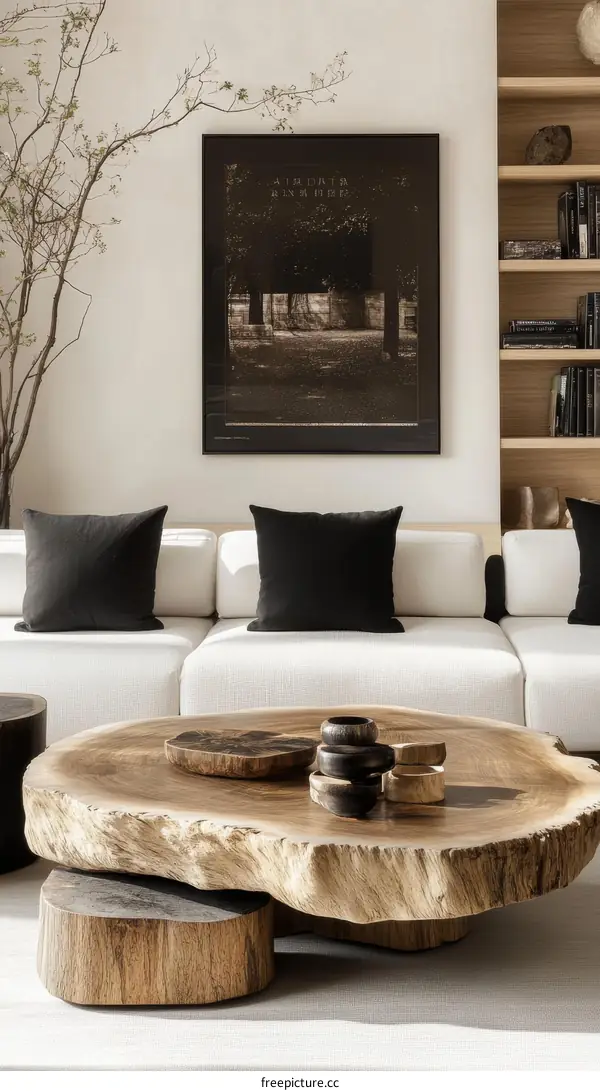 Modern Minimalist Living Room with Unique Coffee Table