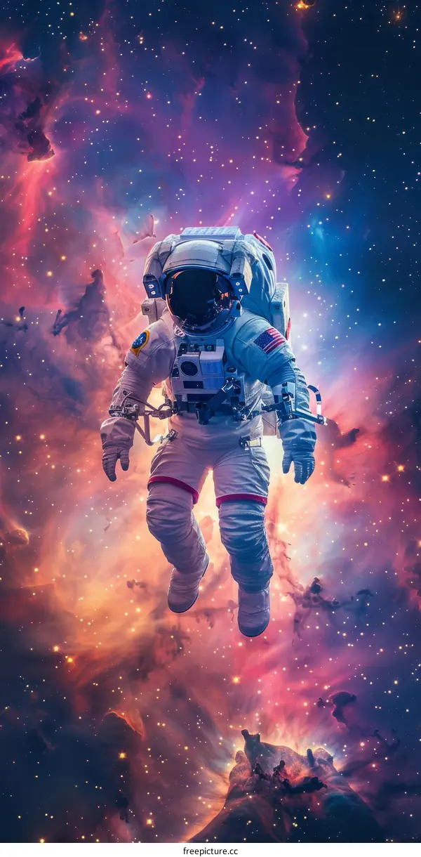 Astronaut in spacesuit floating in the vastness of space