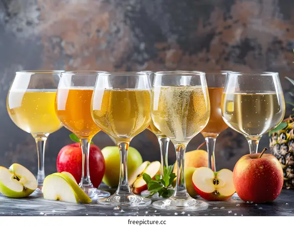 Apple Cider in Glasses with Fresh Apples