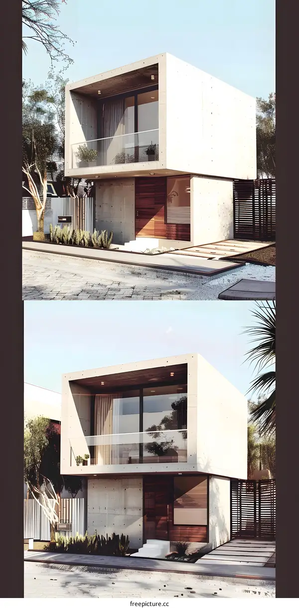 Modern Minimalist Concrete House Design with Wooden Details
