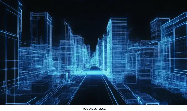 Digital Cityscape Wireframe Illustration