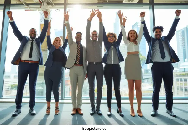 Group of business professionals celebrating their success