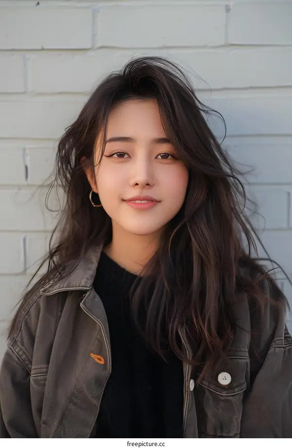 Portrait of a Young Woman with Long Brown Hair