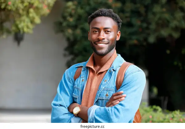 Smiling Black Man Outdoors in Casual Outfit