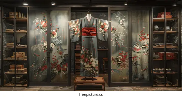 Japanese kimono with traditional patterns