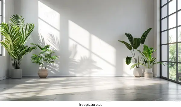 Sunlight Streaming Through a Large Window, Illuminating Indoor Plants