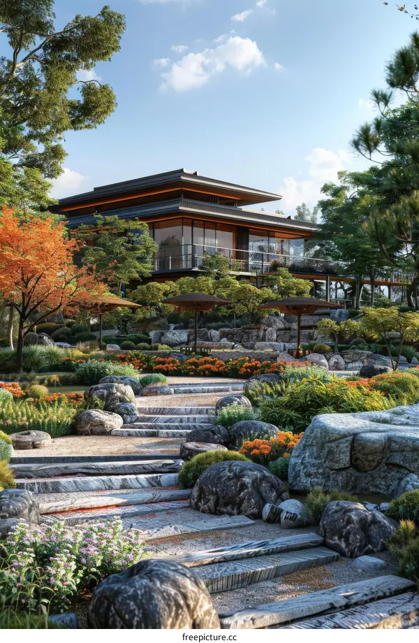 Japanese Courtyard with Stepping Stones