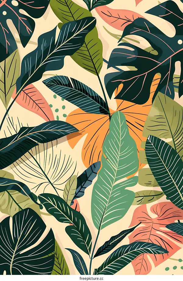 Tropical Leaves Pattern Seamless Illustration