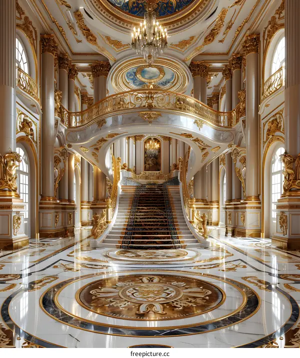 ornate golden staircase in a grand hall