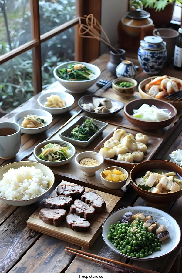 A table full of delicious Japanese food