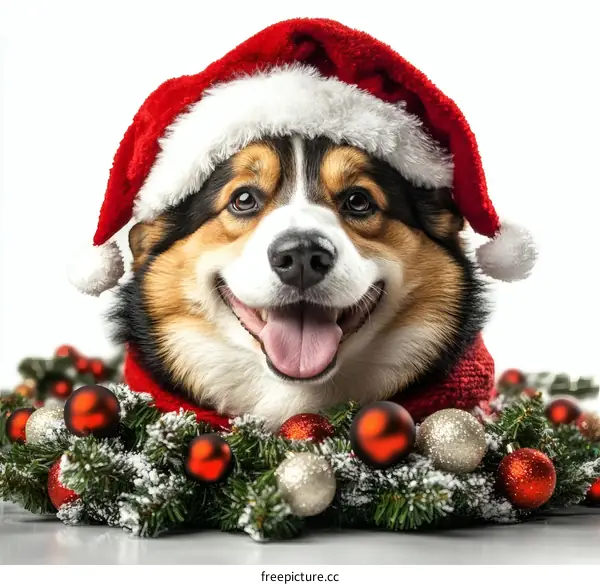 Christmas Dog Wearing Santa Hat