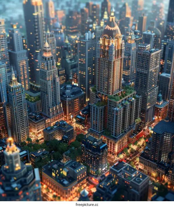 Aerial View of Illuminated City Skyscrapers at Night