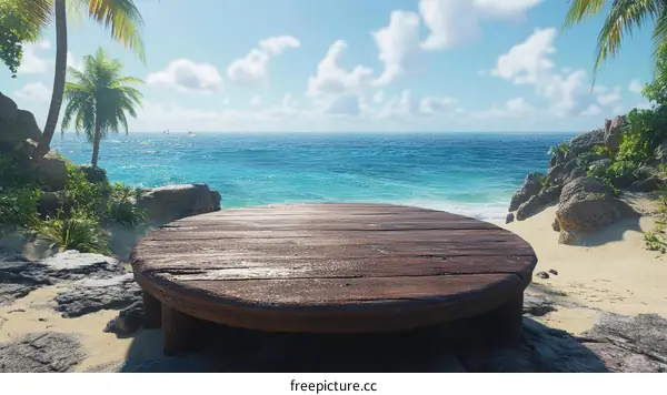 Tropical Beach Wooden Platform Background