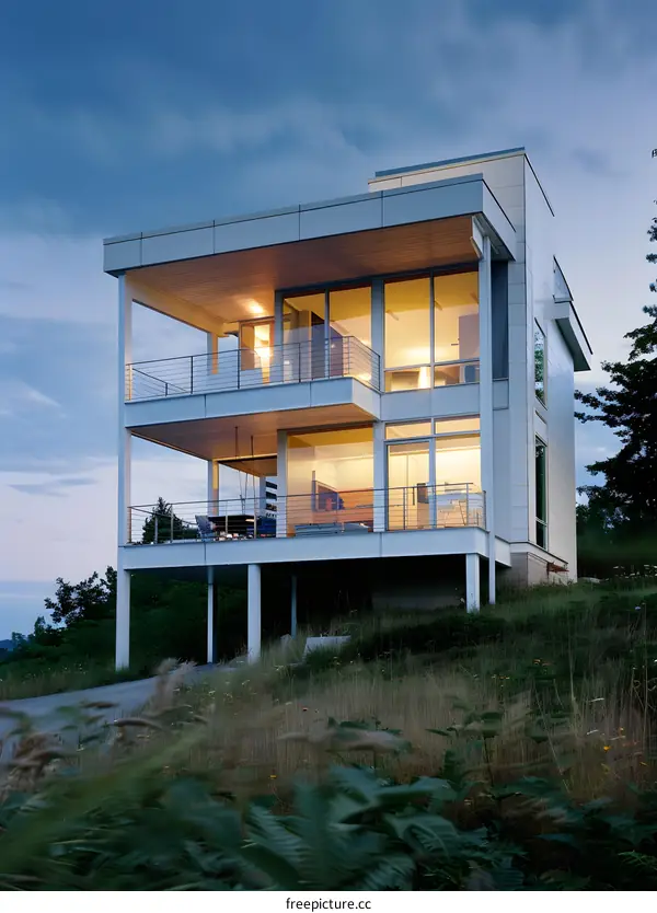 Modern House with Large Windows and Deck