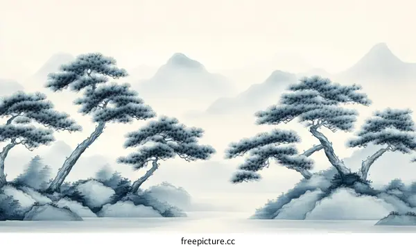 Misty Mountain Landscape Painting