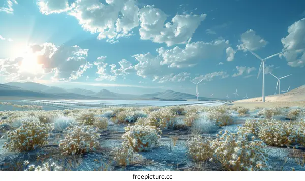 Large-scale wind and solar farms in the desert