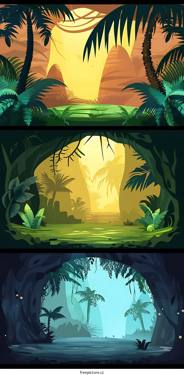Tropical Rainforest Landscape Illustration