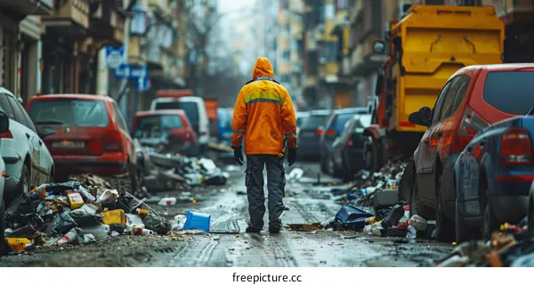 Garbage Bags and Piles on the Street with Cars and Buildings in the Background