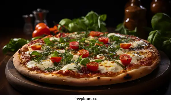 Delicious Pizza with Tomatoes, Basil, and Mozzarella