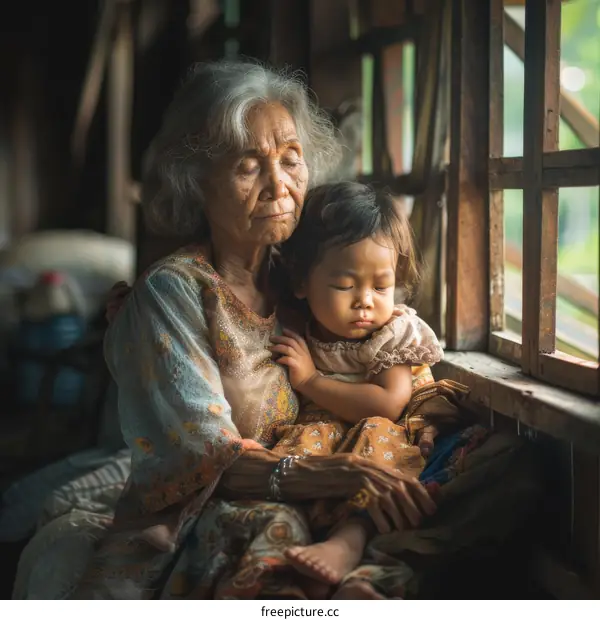 Grandmother Holding Grandchild by the Window