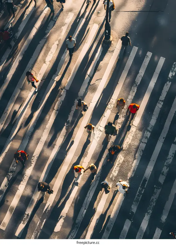 Aerial View of People Crossing a Street in a City