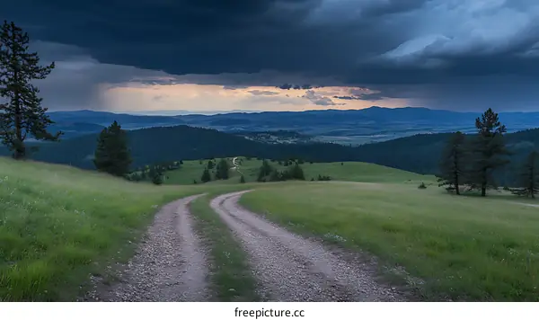 Stormy Clouds Over Rolling Hills Scenic Trail