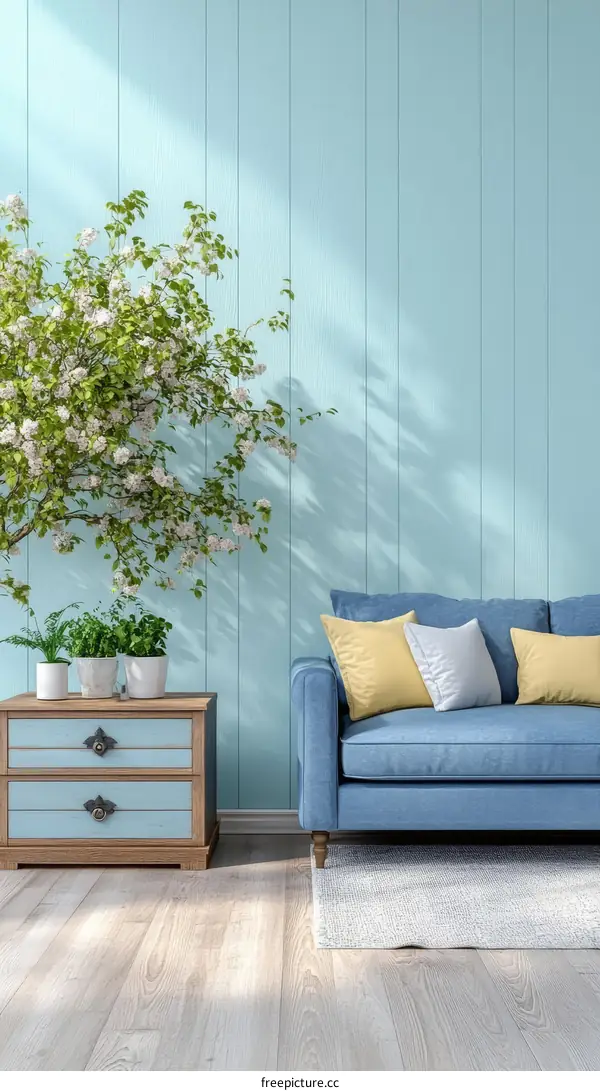 Light Blue Living Room with Vintage Furniture