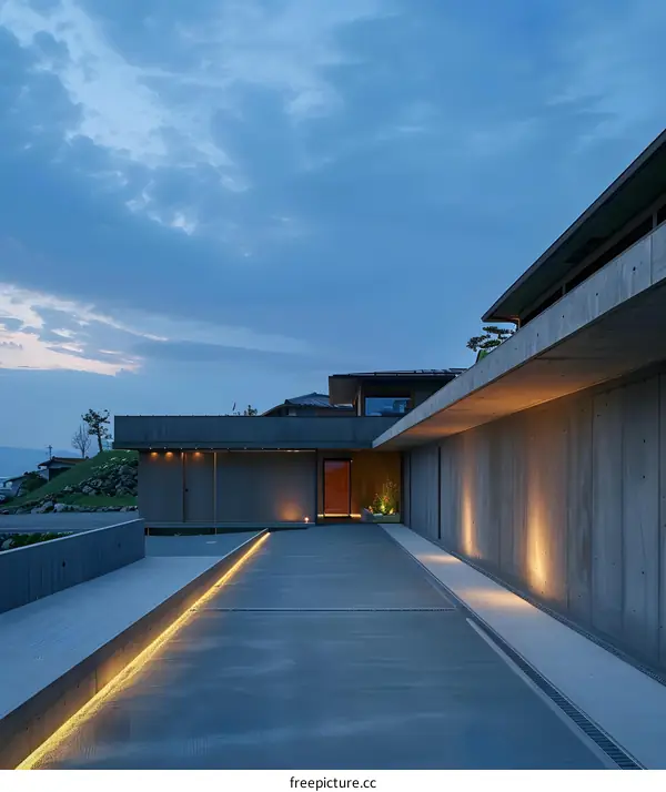 Modern Concrete House with Entrance and Path