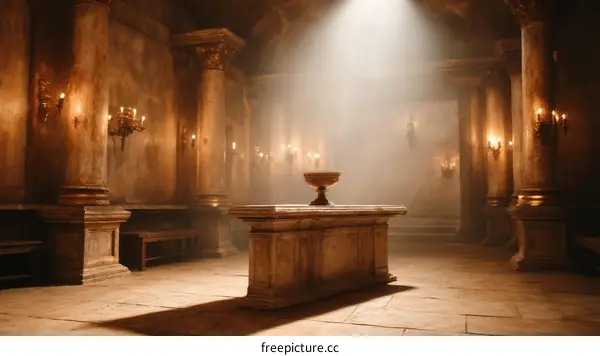 Ancient Religious Altar Interior Illustration