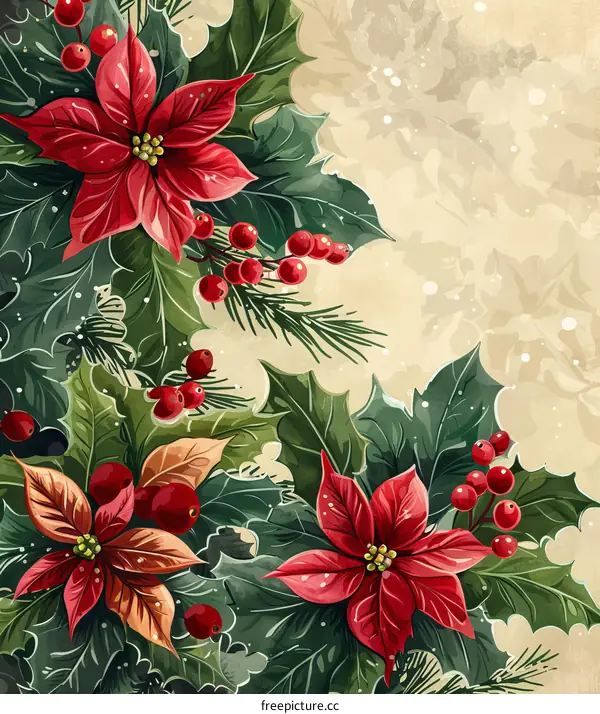 Festive watercolor vintage style Christmas background